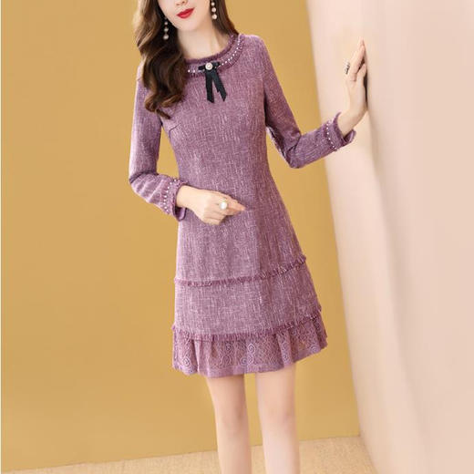 HT6525新款紫色蕾丝钉珠连衣裙TZF 商品图2