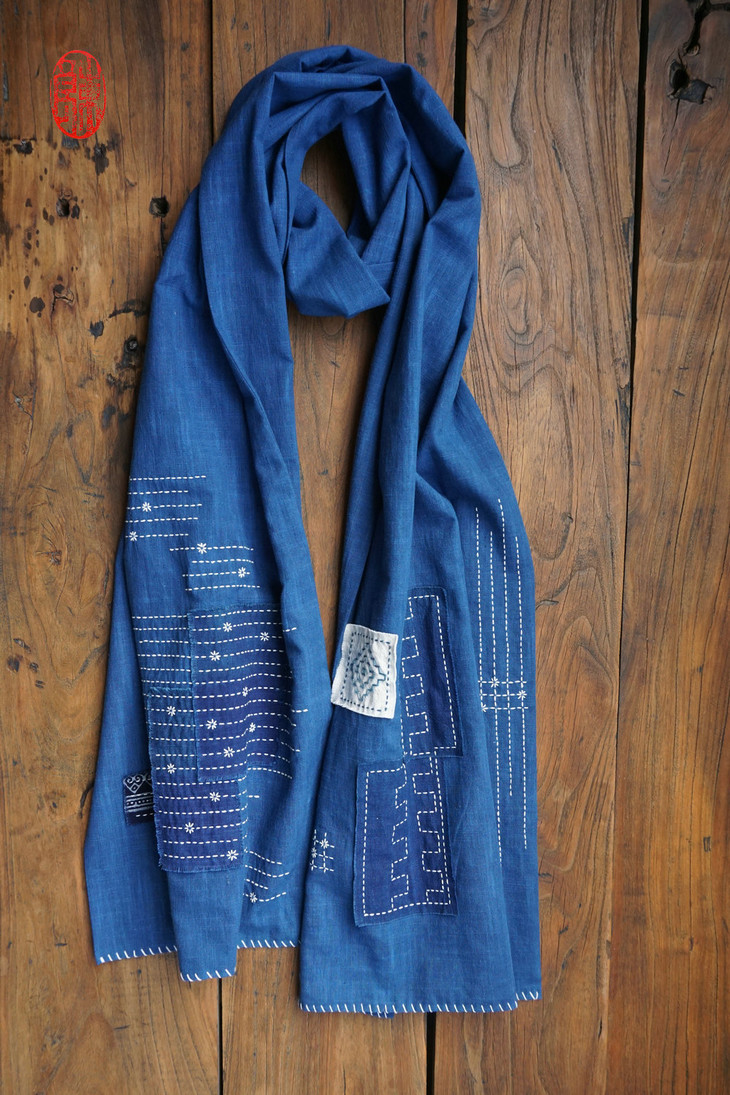 【暖暖1】刺子绣 拼布 围巾○ 东良手作工坊