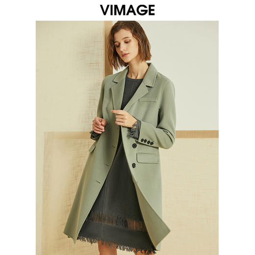 VIMAGE纬漫纪春季新款简约单排扣通勤显瘦羊毛呢大衣女中长款V1314903 商品图2