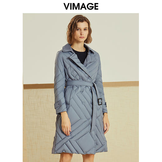 VIMAGE纬漫纪春季新款百搭纯色轻薄收腰白鹅绒羽绒服女中长款V1211805 商品图2