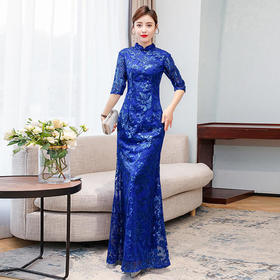 KYFS-9369修身鱼尾蓝色长款走秀礼服连衣裙