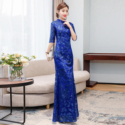 KYFS-9369修身鱼尾蓝色长款走秀礼服连衣裙 商品图2