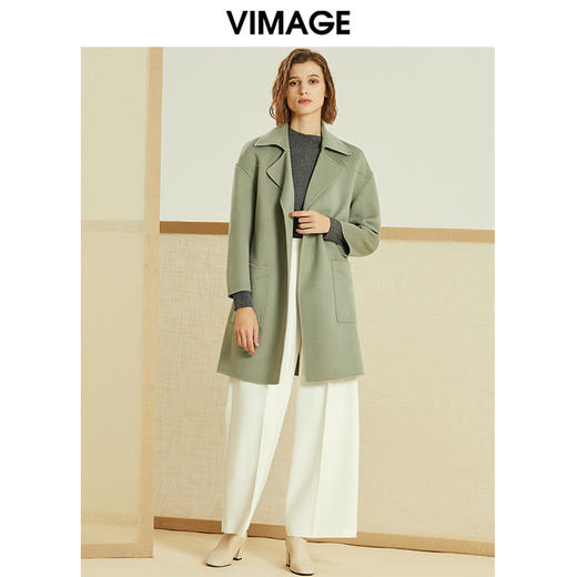 VIMAGE纬漫纪春季新款简约收腰百搭廓形羊毛呢大衣女中长款V1314904 商品图1