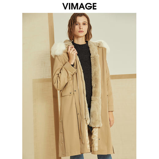 VIMAGE纬漫纪冬季加厚保暖兔毛内里奢华狐狸毛收腰派克服V1293805 商品图1