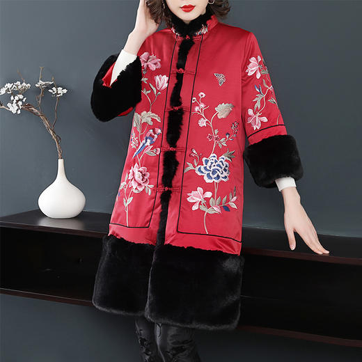 秋冬中国风中长款重工刺绣夹棉保暖汉服改良唐装棉衣外套货号myf9938