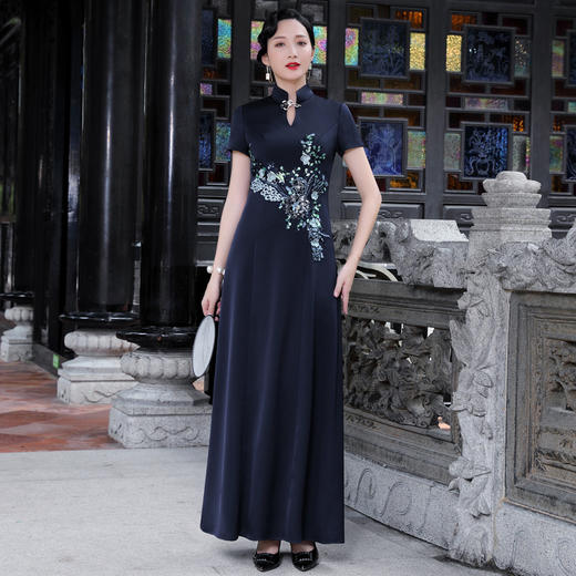 DLQ-A2069秋冬长款优雅女中式礼服晚礼服连衣裙 商品图0