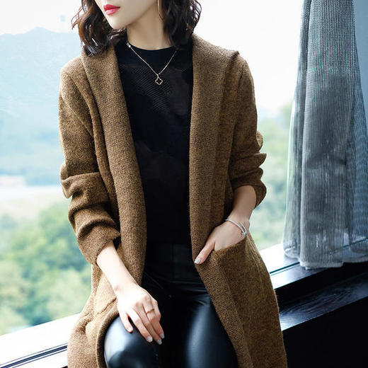 YKYM-030-83109简约百搭针织连帽加厚大码中长款外套 商品图2