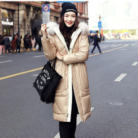 KENY-98216韩版大毛领亮面羽绒服