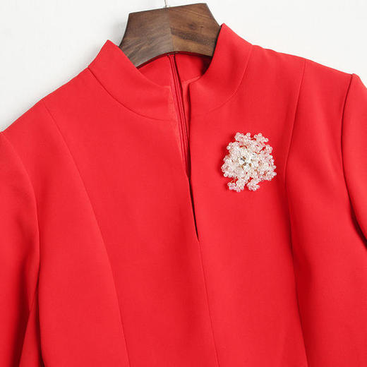 WLZD-1932105秋冬新款撞色拼接中长款开叉收腰连衣裙 商品图2