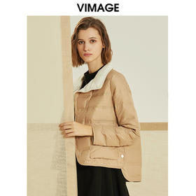 VIMAGE纬漫纪冬季时尚简约气质翻领羽绒服女短款短外套V1211807