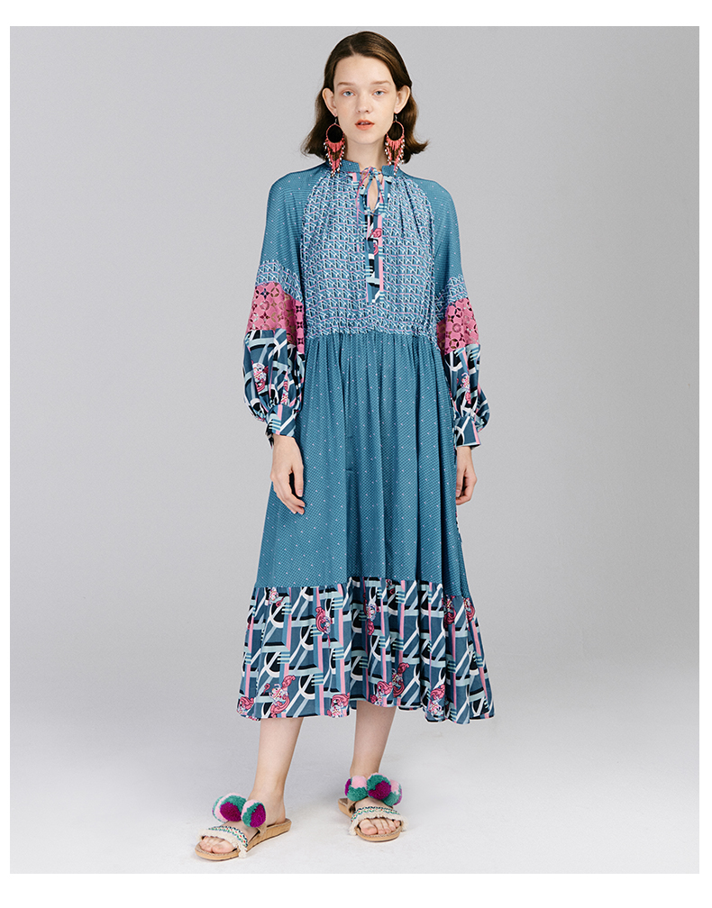 阿尤原创女装2020春季新款复古印花长款连衣裙a201w18061