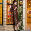 BJS-7604开叉立领丝绒蕾丝长袖旗袍 商品缩略图2
