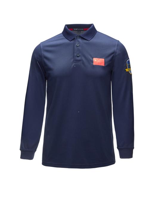 长袖POLO-刺绣红旗和作训臂章-宝蓝 商品图0