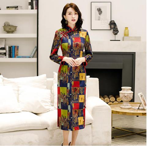 BJ-19316春季新品立领改良鹿皮绒旗袍 商品图0