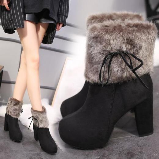 NN-0639冬季加绒保暖厚底防水粗跟高跟马丁靴 商品图1