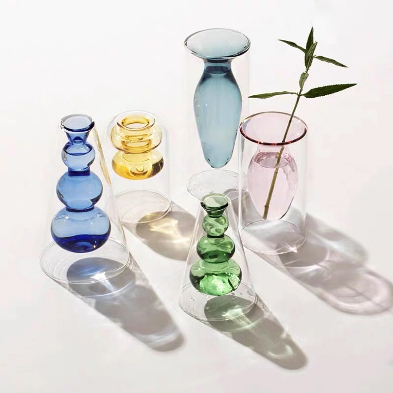bixuan北欧水培彩色透明玻璃花瓶小香薰扩香器高硼硅创意时尚摆件