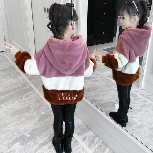 YJ-1952洋气女孩时髦拼色中大童韩版儿童加绒卫衣 商品图3