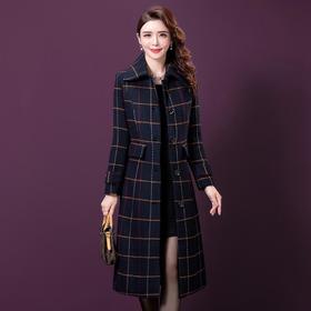 YMR-8285中长款过膝收腰流行格子呢子大衣