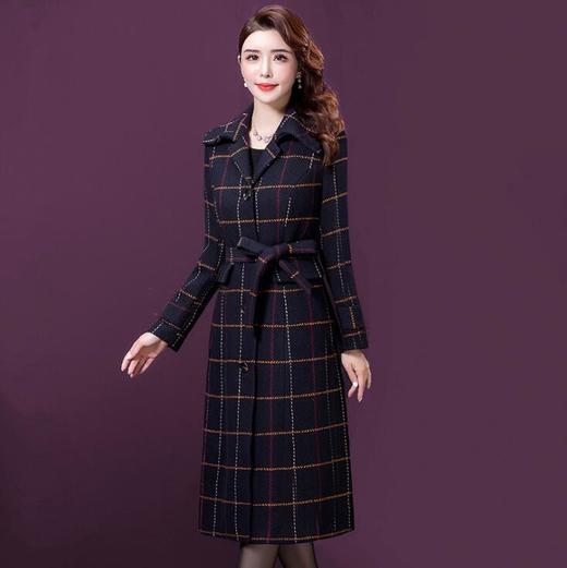 YMR-8285中长款过膝收腰流行格子呢子大衣 商品图1
