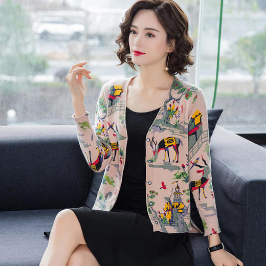 FCY-YS208812春季新款宽松针织印花短款毛衣开衫 商品图2