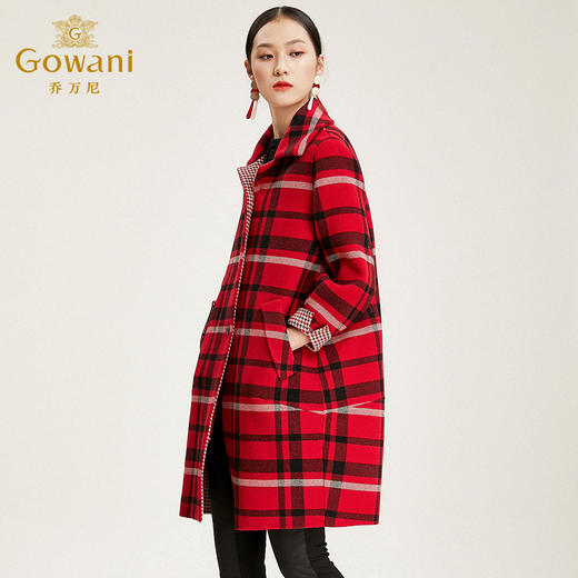 【100%绵羊毛】乔万尼毛呢外套女冬季羊毛大衣红色格子呢子大衣中长款EN4A716 商品图1