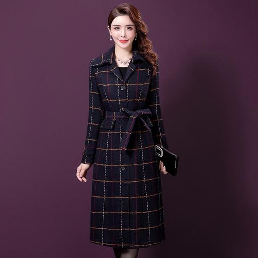 YMR-8285中长款过膝收腰流行格子呢子大衣 商品图2