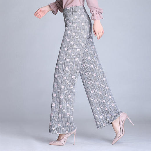 ZZDM-1821新款韩版宽松九分裤格子高腰直筒阔腿裤 商品图1