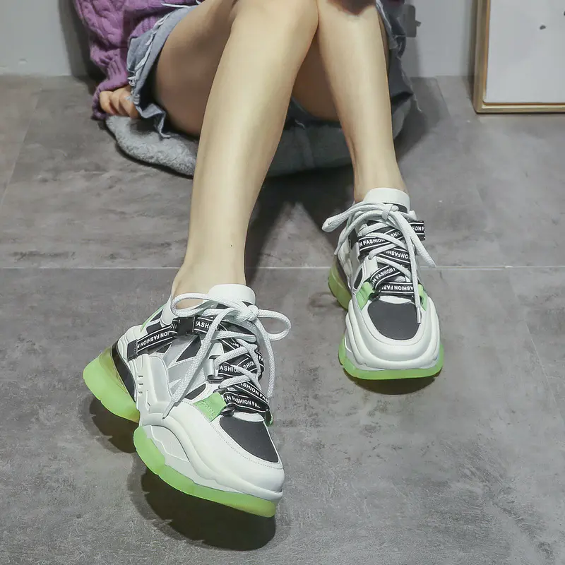 大梵 老爹鞋女显脚小2021春季新款欧洲站女鞋百搭拼色增高厚底松糕鞋潮x08078