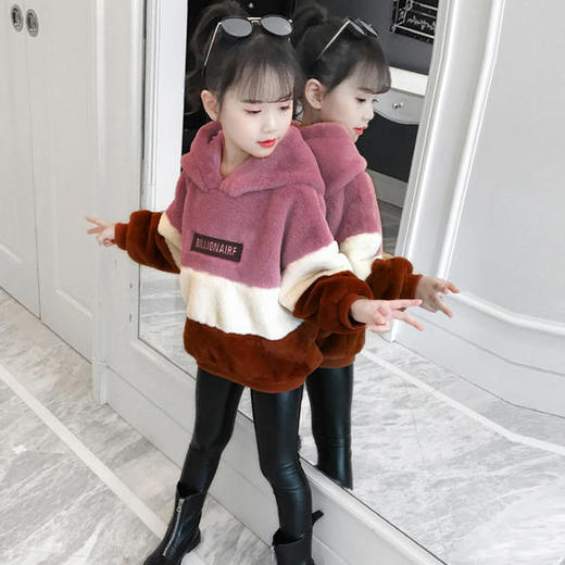 YJ-1952洋气女孩时髦拼色中大童韩版儿童加绒卫衣 商品图2