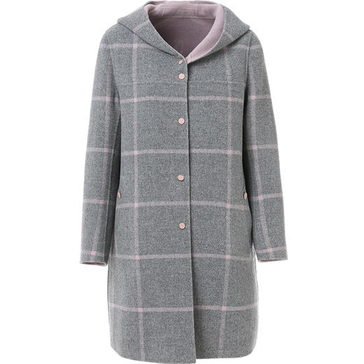 乔万尼双面呢大衣女流行呢子大衣小个子中长款两面穿连帽外套EN4A727 商品图4