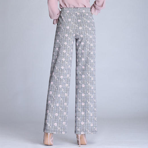 ZZDM-1821新款韩版宽松九分裤格子高腰直筒阔腿裤 商品图3