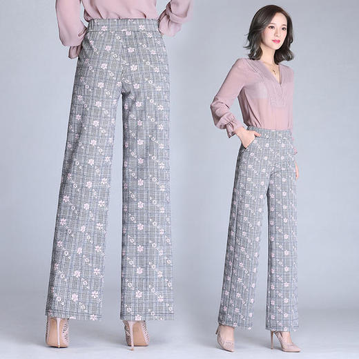 ZZDM-1821新款韩版宽松九分裤格子高腰直筒阔腿裤 商品图2