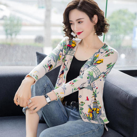 FCY-YS208812春季新款宽松针织印花短款毛衣开衫 商品图1