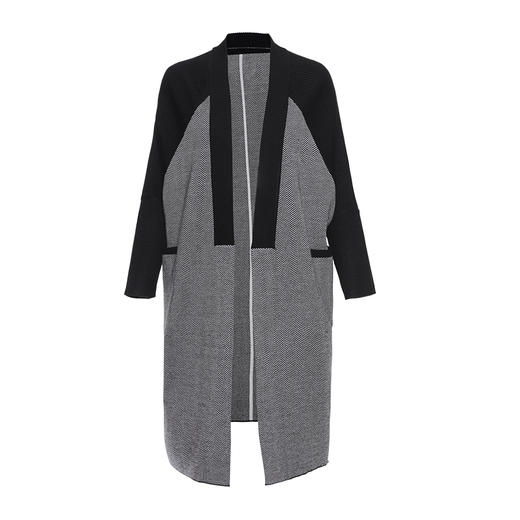 EITIE爱特爱春季新款慵懒风时尚撞色人字纹针织开衫女中长款6001725 商品图4