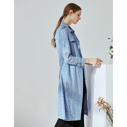 EITIE爱特爱春季新款时尚通勤镂空蕾丝纯色风衣外套女中长款5904616 商品图3