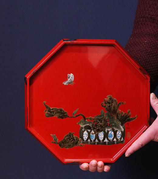 逐物漆器〕大漆茶盘 八边倒角干泡盘 犀皮漆 晕金工艺 手工好礼