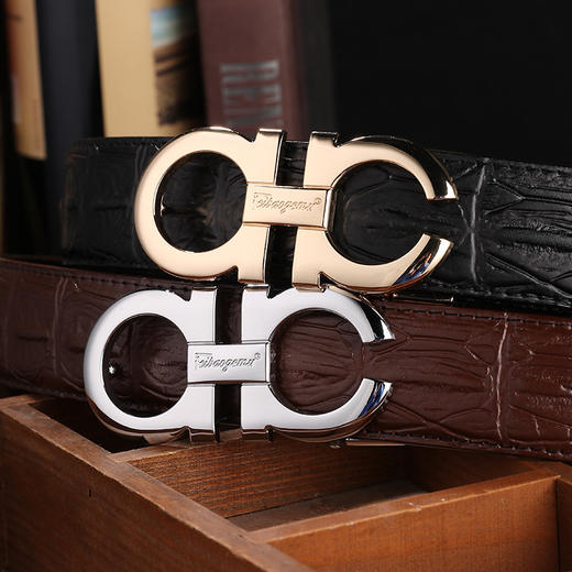 男士皮带 鳄鱼纹平滑扣腰带 压花踩线打眼带身男人配饰 商品图1