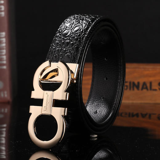 男士皮带 鳄鱼纹平滑扣腰带 压花踩线打眼带身男人配饰 商品图8