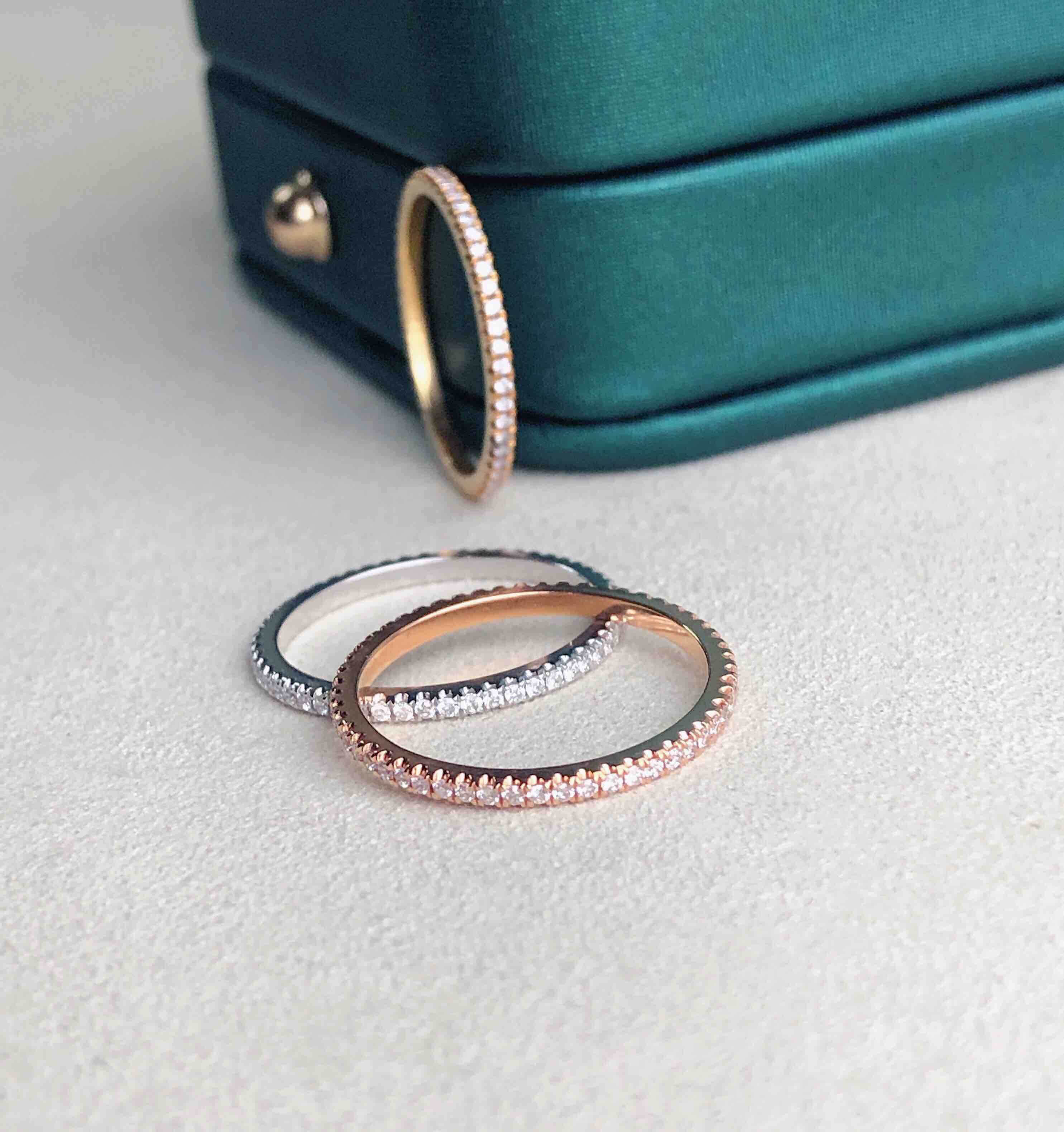 classic系列18k满镶钻石尾戒一组黄白玫瑰金色各一件