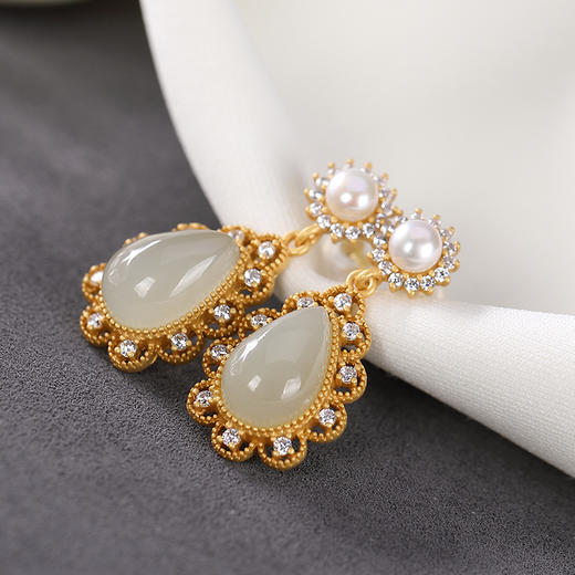 ylys925纯银镀金高档和田玉珍珠气质