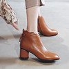 LL-W66-6秋冬新款头层牛皮圆头高跟粗跟真皮短靴 商品缩略图1