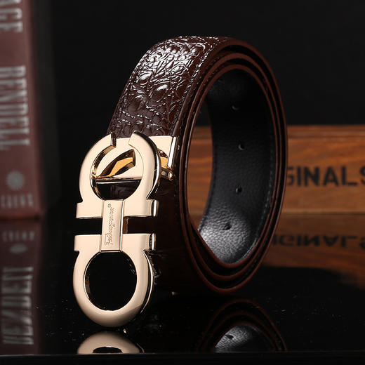男士皮带 鳄鱼纹平滑扣腰带 压花踩线打眼带身男人配饰 商品图3