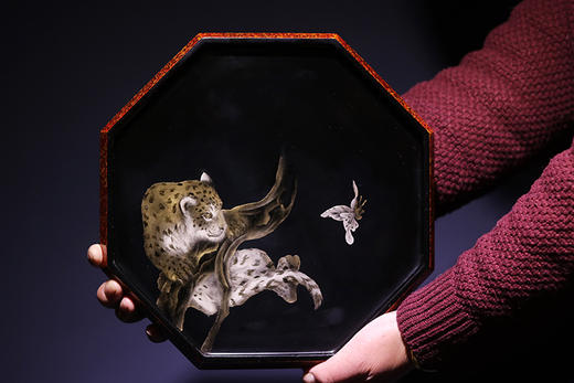 逐物漆器〕大漆茶盘 八边倒角干泡盘 犀皮漆 晕金工艺 手工好礼