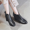LL-W66-6秋冬新款头层牛皮圆头高跟粗跟真皮短靴 商品缩略图2