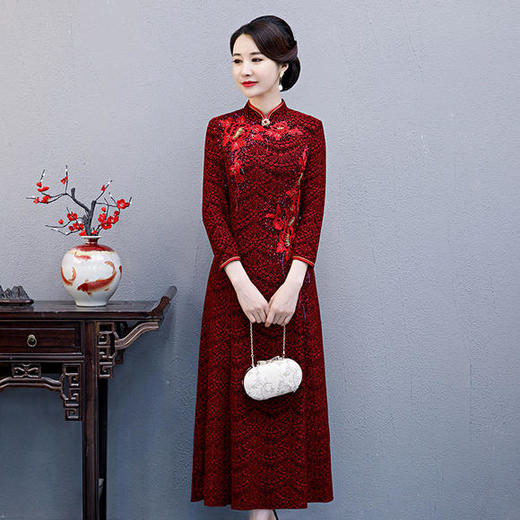 WXG-19588新款长袖修身拼接复古礼服连衣裙 商品图3