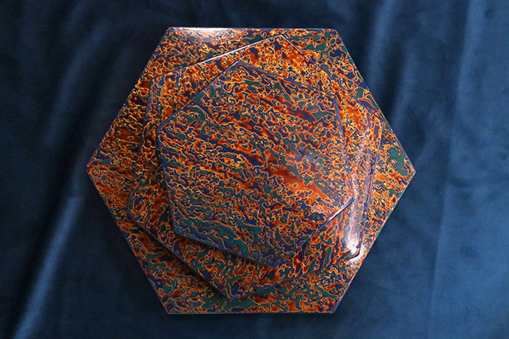 逐物漆器大漆干泡茶台六边形茶盘犀皮漆三件茶套系