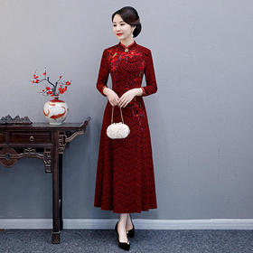 WXG-19588新款长袖修身拼接复古礼服连衣裙