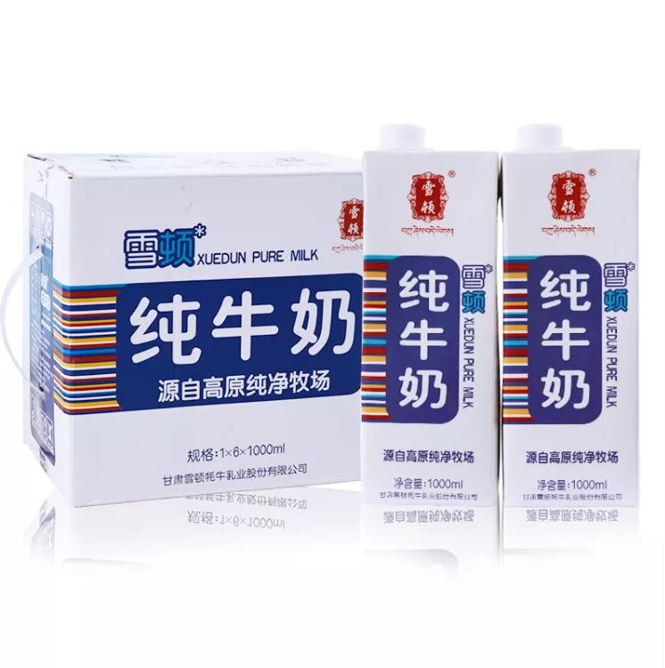 甘肃雪顿纯牛奶家庭装 1L*6瓶/箱