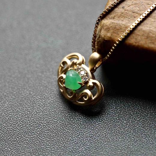 冰种阳绿翡翠平安如意锁18k黄金钻石镶嵌 商品图3