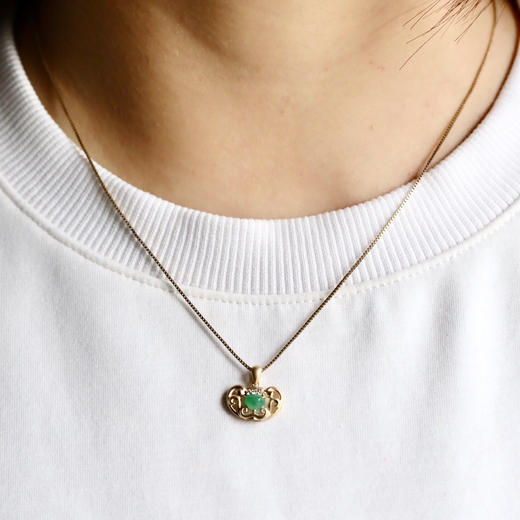 冰种阳绿翡翠平安如意锁18k黄金钻石镶嵌 商品图9